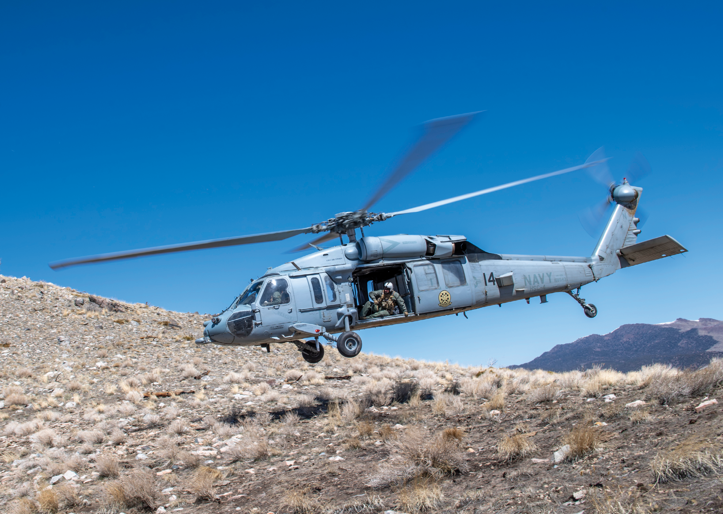 A helicopter is flying in the air with its blades spinning. AI generated content