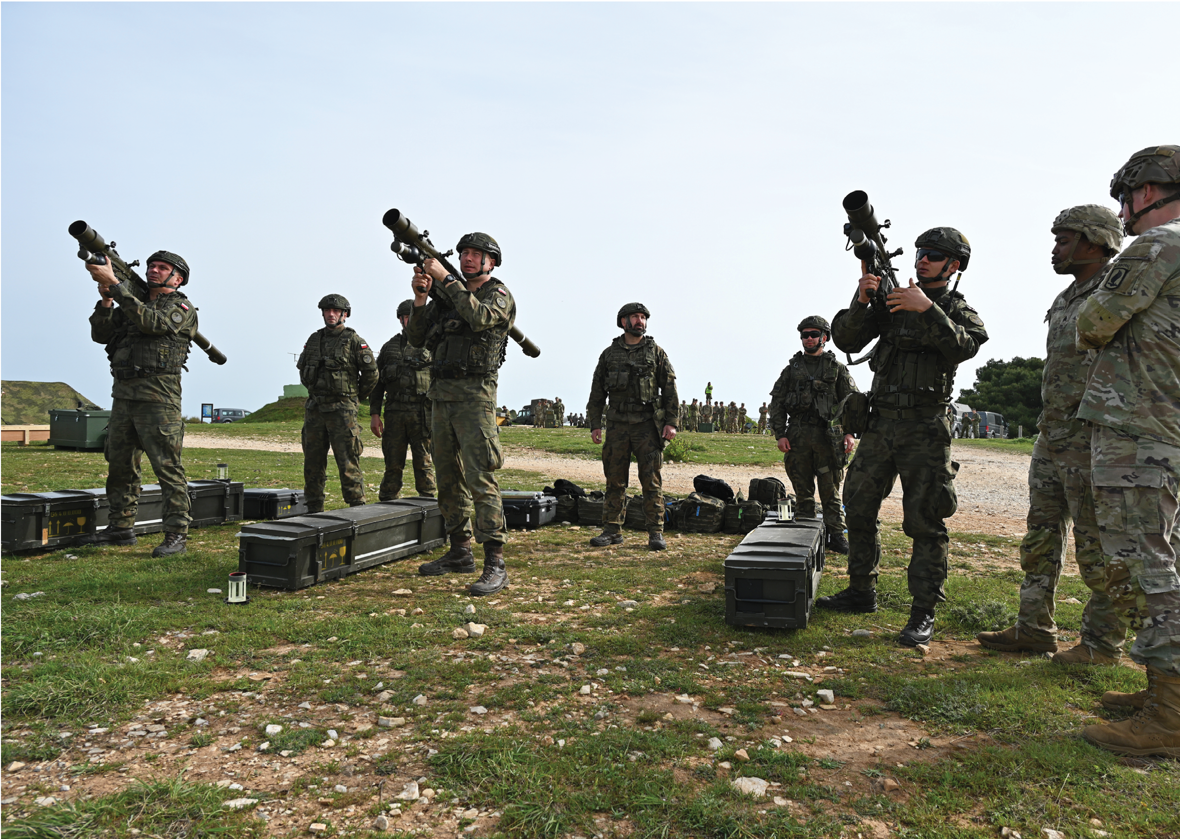 A group of soldiers are standing in a field, holding guns. AI generated content