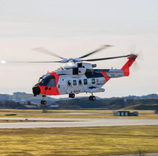 A helicopter with a red and white tail is flying in the air. AI generated content