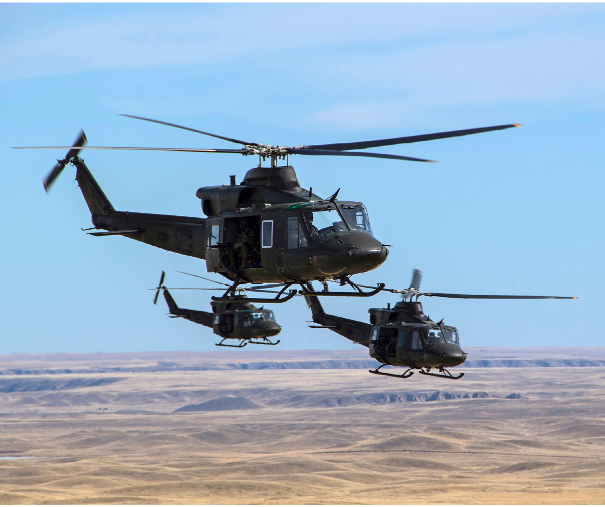Two helicopters flying in the sky, one above the other. AI generated content