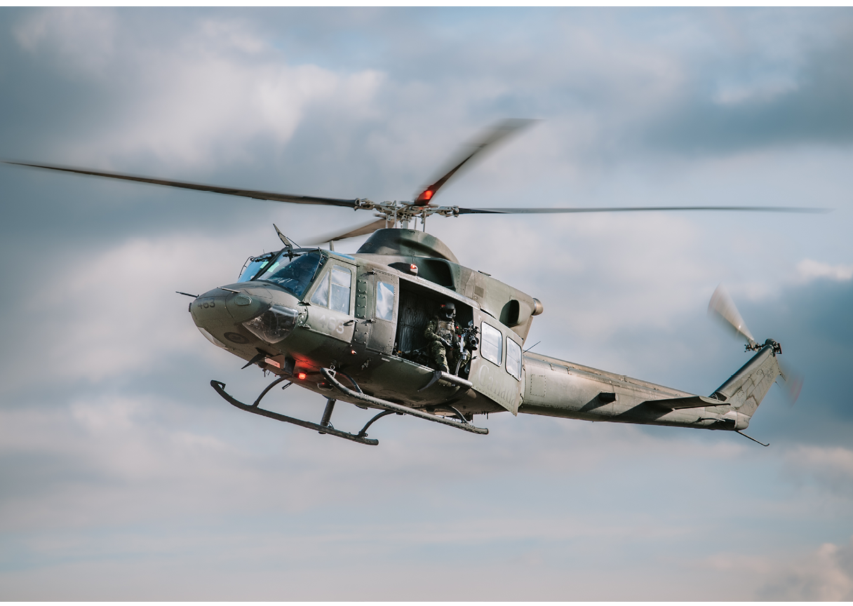 A helicopter is flying in the air with a person inside. AI generated content