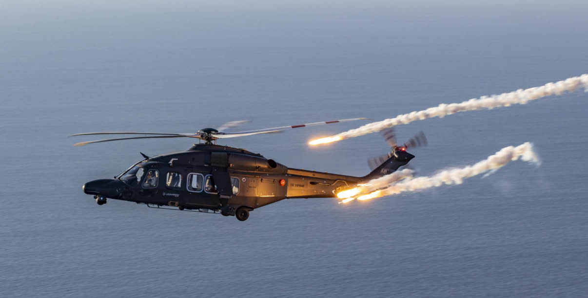 A helicopter is flying through the sky with a trail of smoke behind it. AI generated content
