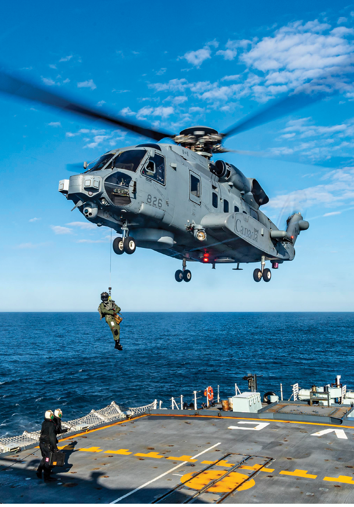A helicopter is flying over a boat in the ocean. AI generated content