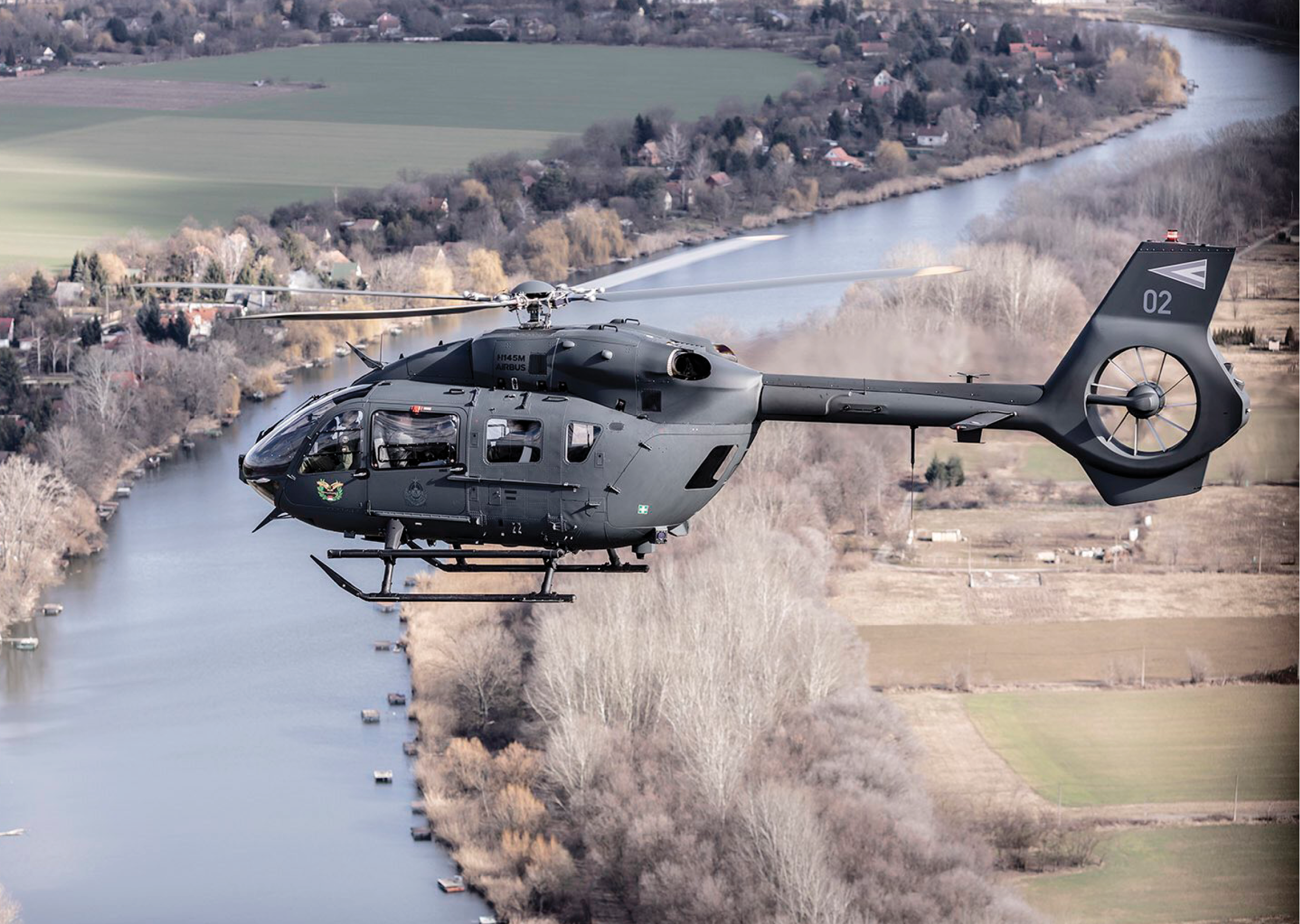 A helicopter is flying over a body of water. AI generated content