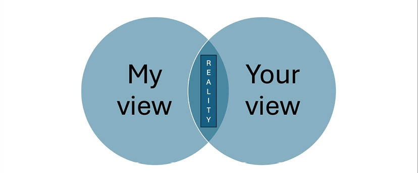 A diagram of two circles with the words “my view" and "your view" written in between them. AI generated content