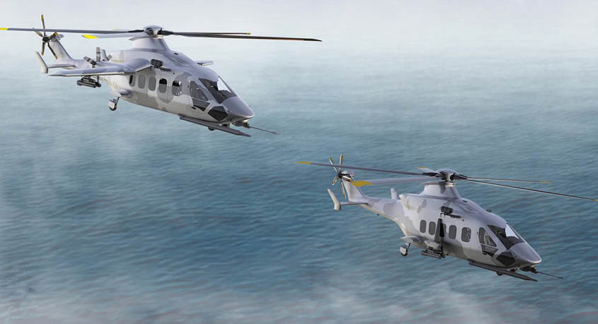 Two helicopters flying in the air. AI generated content