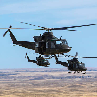 Two helicopters flying in the sky, one above the other. AI generated content