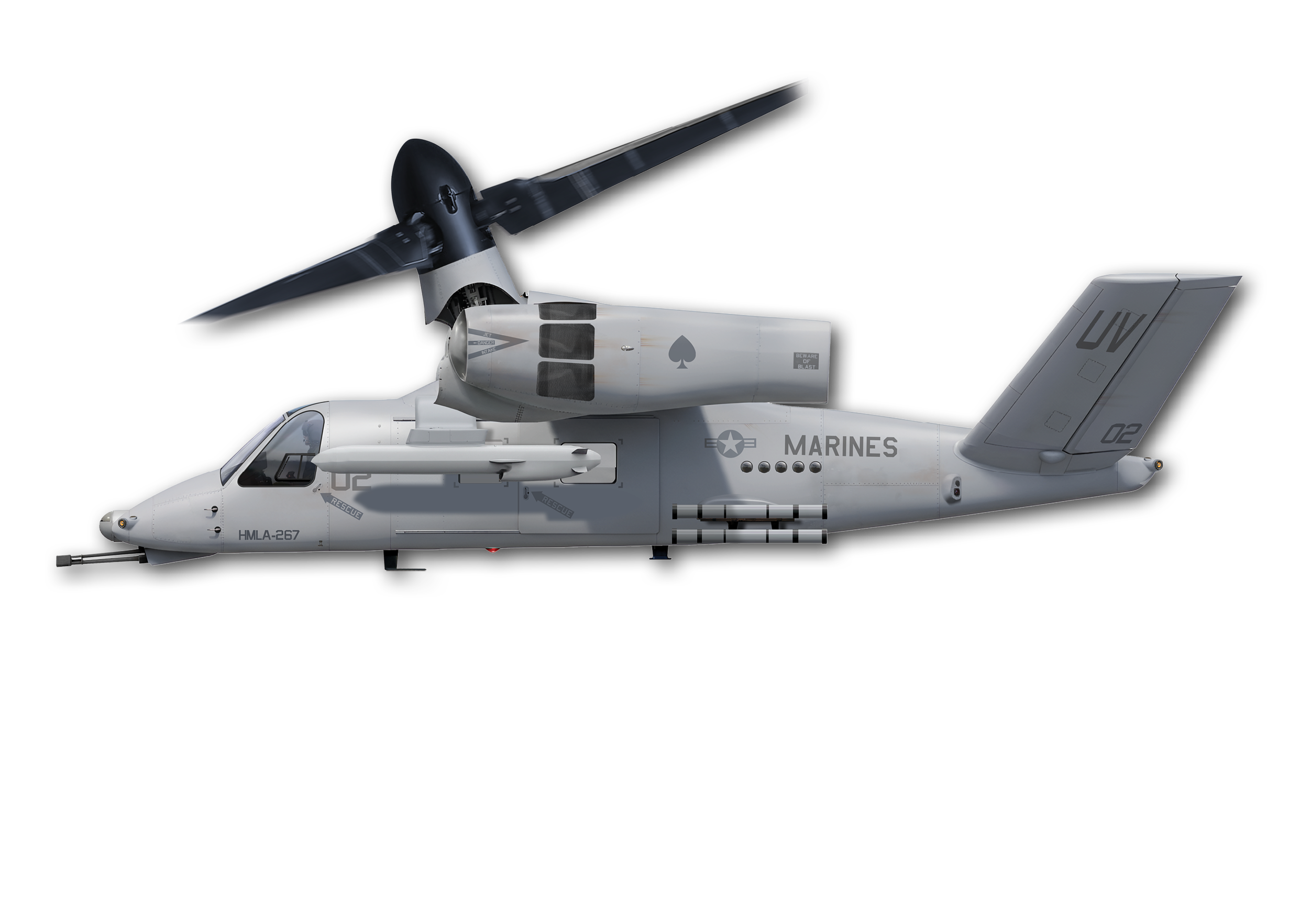 A large gray helicopter with a propeller on top. Description generated by AI
