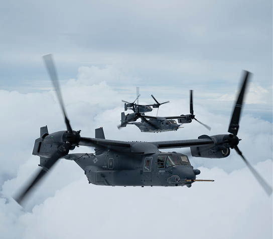 Three helicopters flying in the sky. Description generated by AI