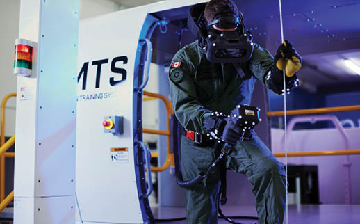 A man wearing a green suit and a helmet is working on a machine. Description generated by AI