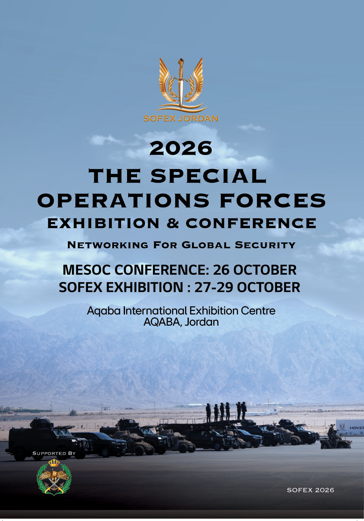 A poster advertising a special operations forces exhibition and conference. Description generated by AI