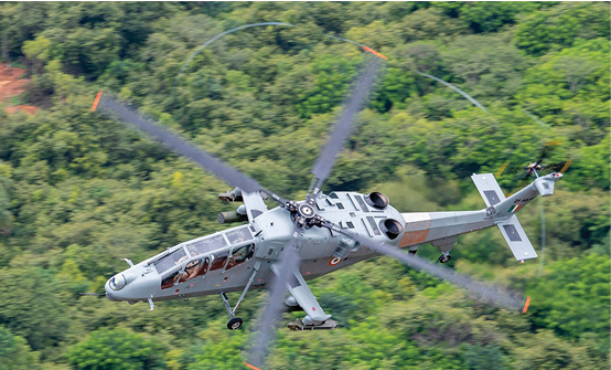 A helicopter is flying in the sky and shooting a missile. Description generated by AI