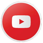 A red circular button with a white play icon in the center resembling the YouTube logo. Description generated by AI