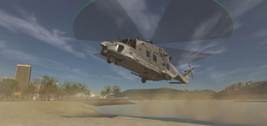 A helicopter is flying in the sky. Description generated by AI