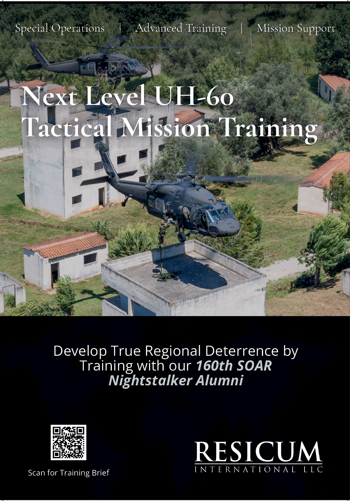 A helicopter is hovering above a building, possibly a training facility. AI generated content