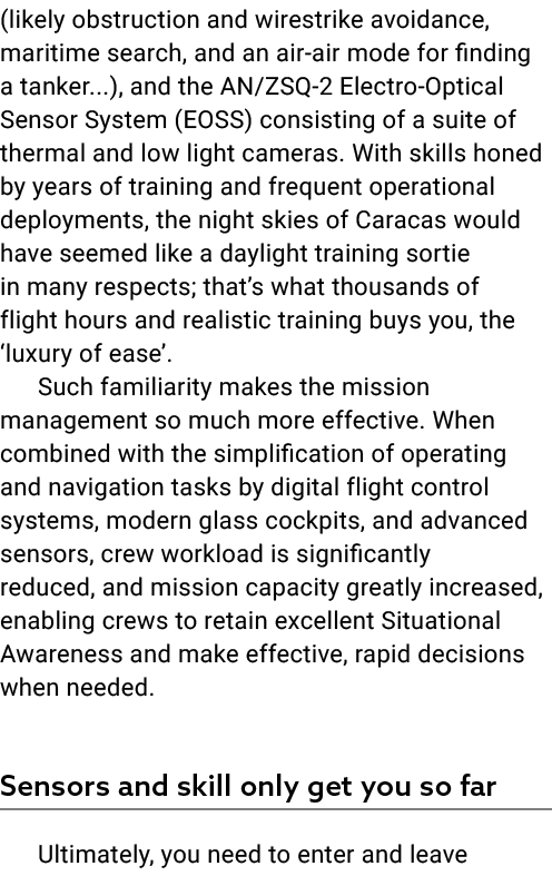 (likely obstruction and wirestrike avoidance, maritime search, and an air air mode for finding a tanker...), and the ...