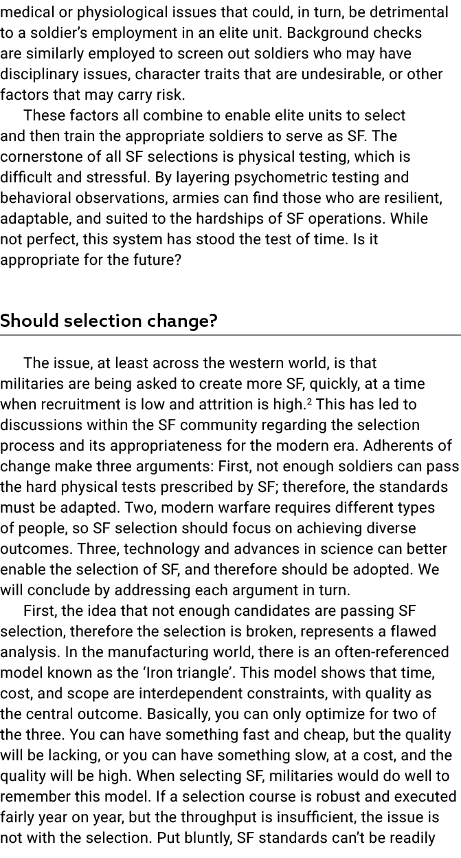 medical or physiological issues that could, in turn, be detrimental to a soldier’s employment in an elite unit. Backg...