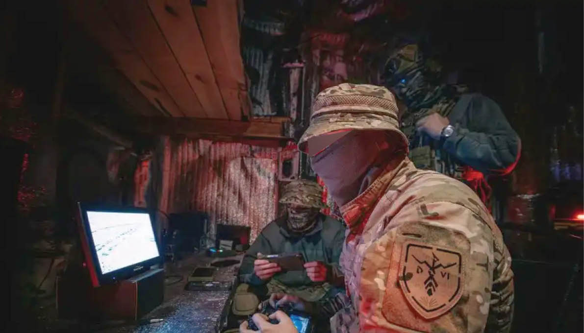 Three men wearing camouflage uniforms are playing a video game together. AI generated content
