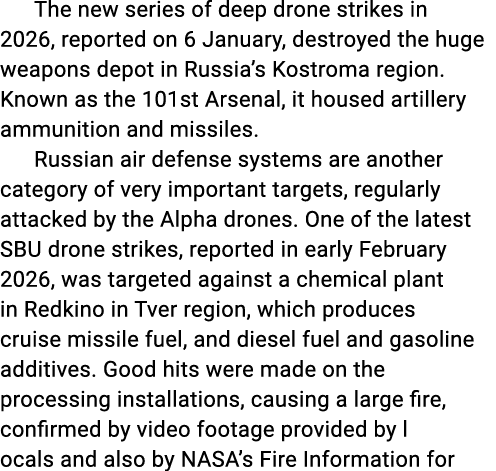 The new series of deep drone strikes in 2026, reported on 6 January, destroyed the huge weapons depot in Russia’s Kos...
