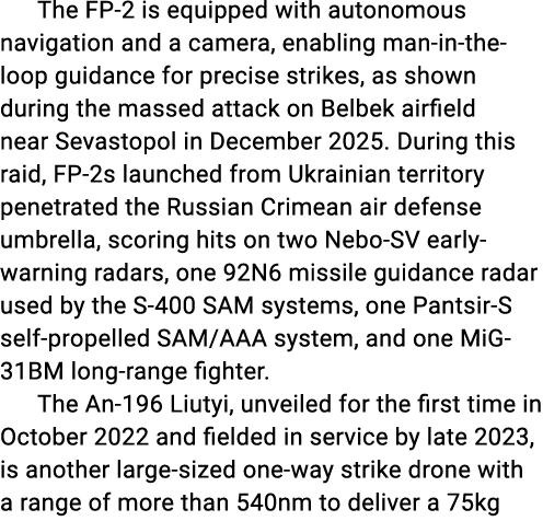 The FP 2 is equipped with autonomous navigation and a camera, enabling man in the loop guidance for precise strikes, ...