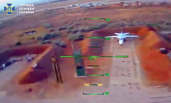 A plane is flying over a runway with a green object in the way. AI generated content