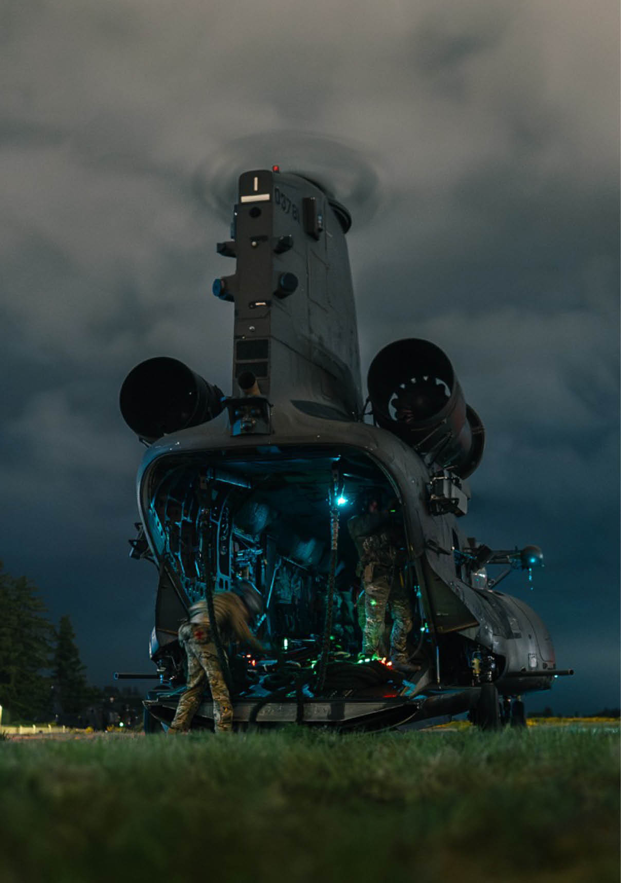 A man is standing next to a helicopter in a field. AI generated content