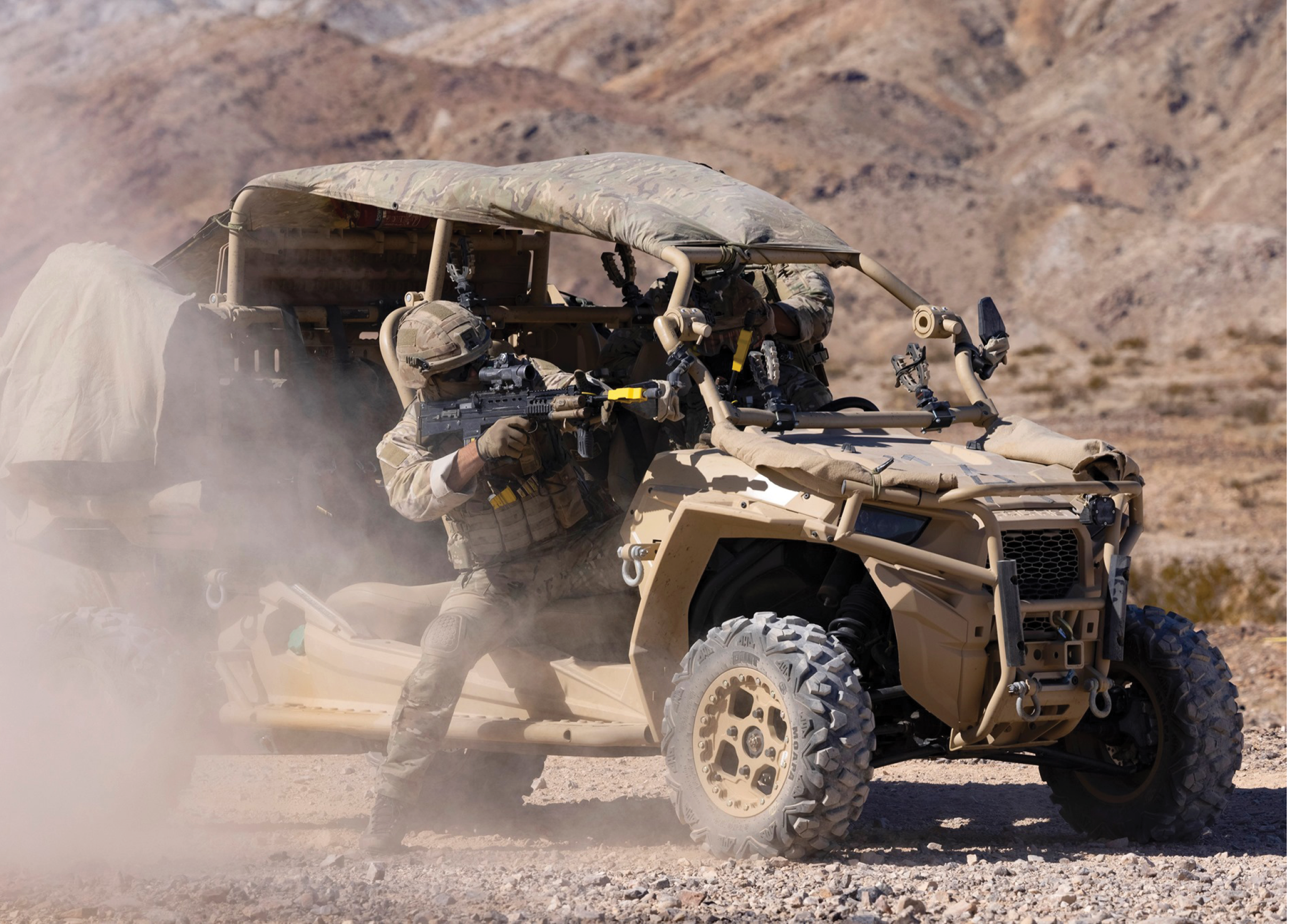 A group of men in camouflage are riding in a truck. AI generated content