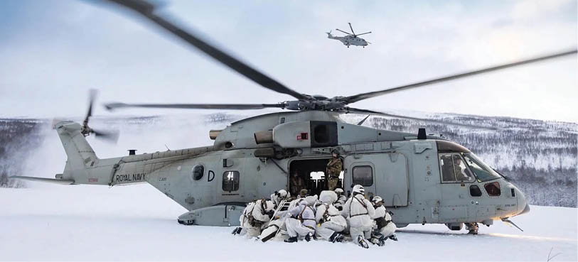 A group of soldiers are standing around a helicopter in the snow. AI generated content