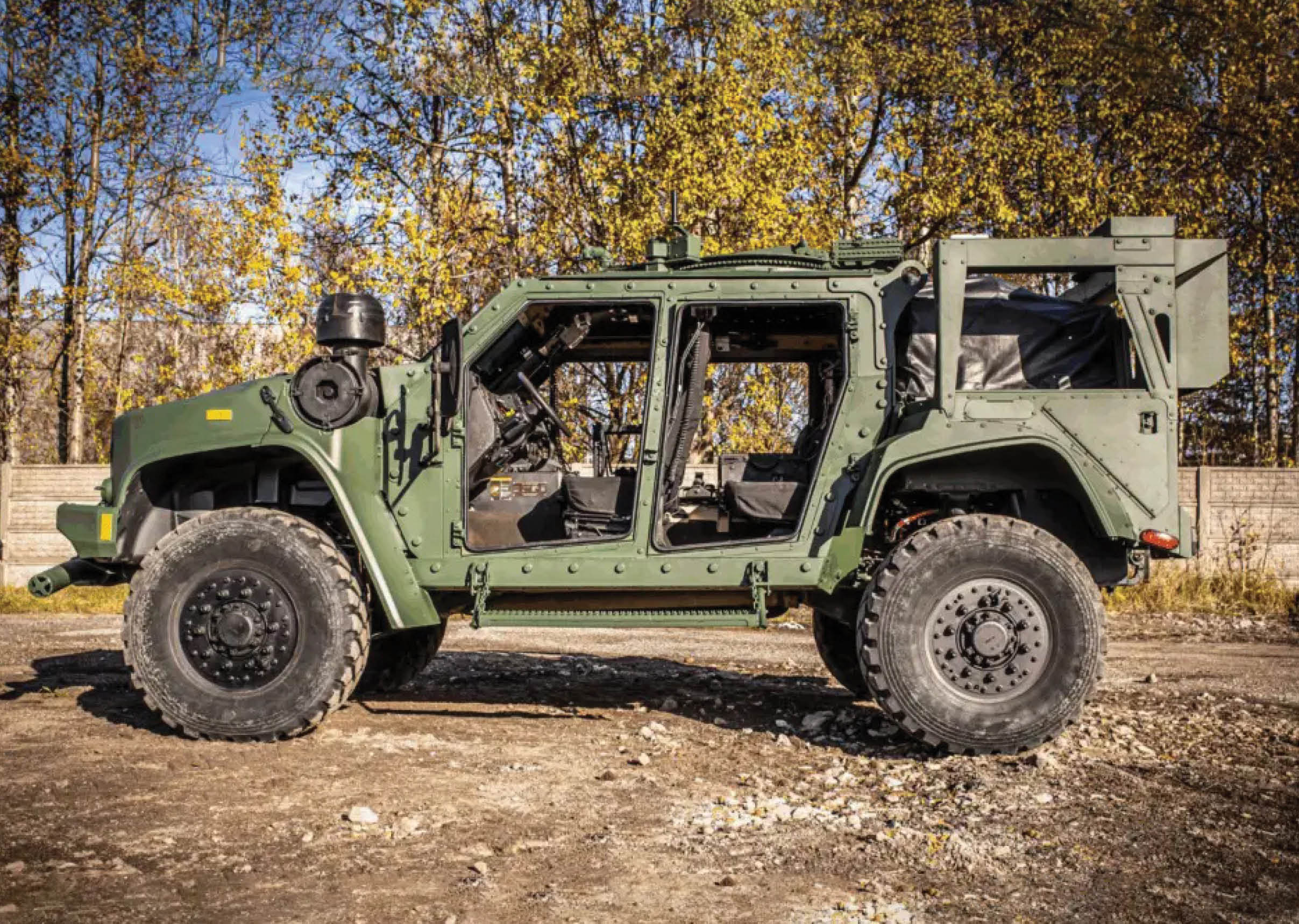 A green military vehicle with a large tire and a gun mounted on top. AI generated content