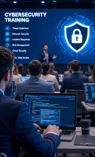 A man in a suit is typing on a laptop. Description generated by AI