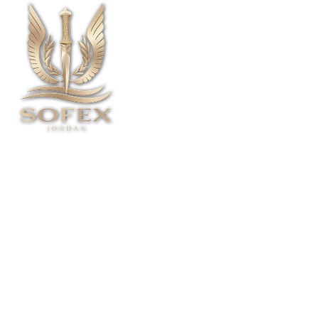 A gold and white logo for Sofex Jordan. Description generated by AI