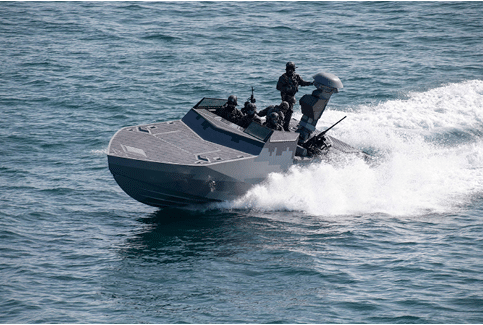 A group of men are on a boat in the ocean, some of them are holding guns. AI generated content