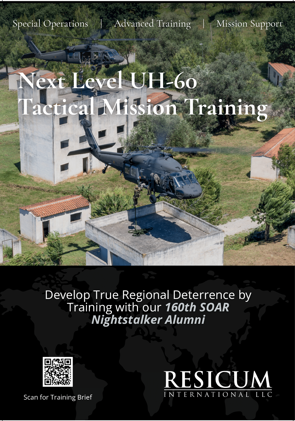 A helicopter is hovering above a building, possibly a training facility. AI generated content