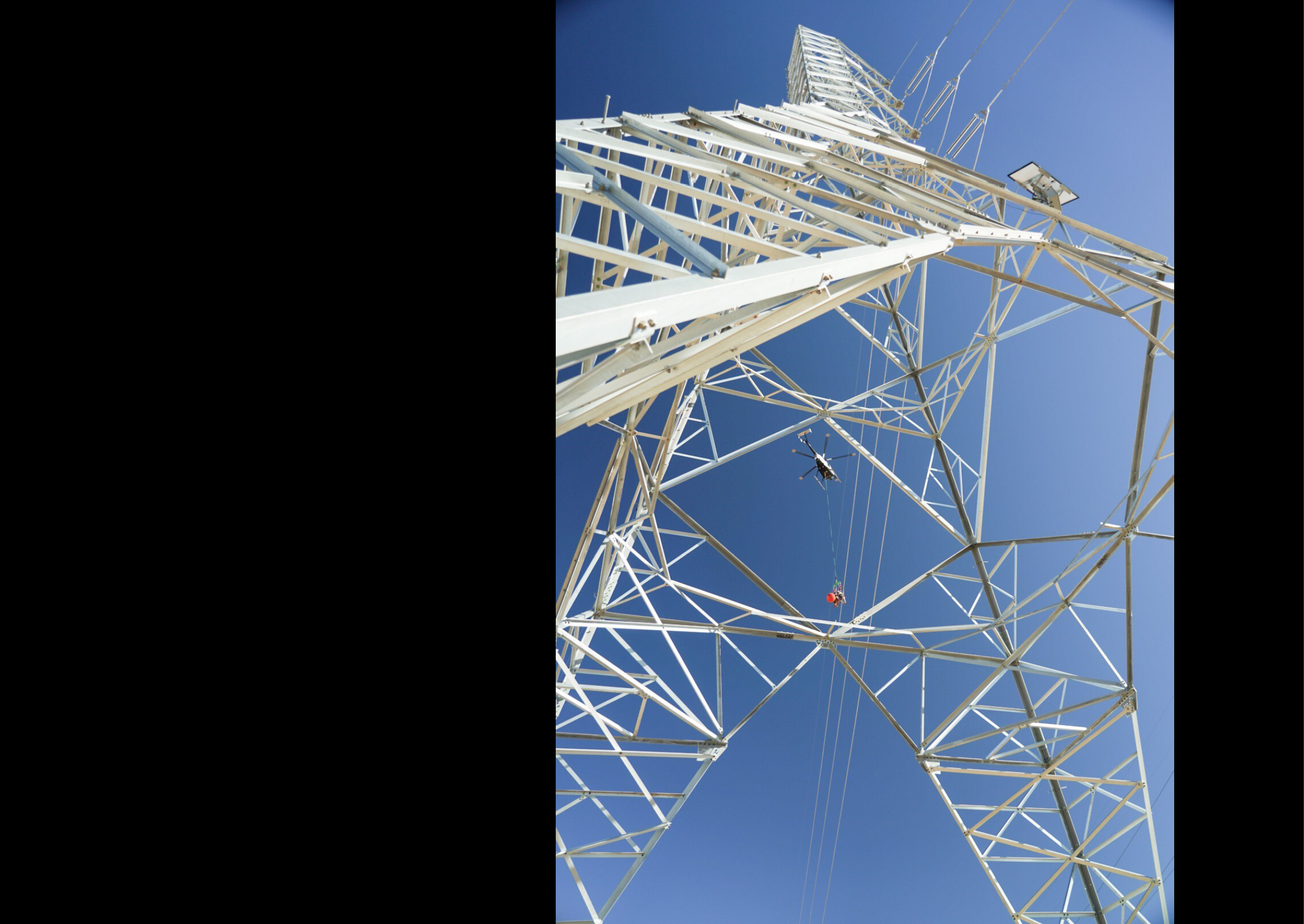 A man is climbing a tall electrical tower. AI generated content