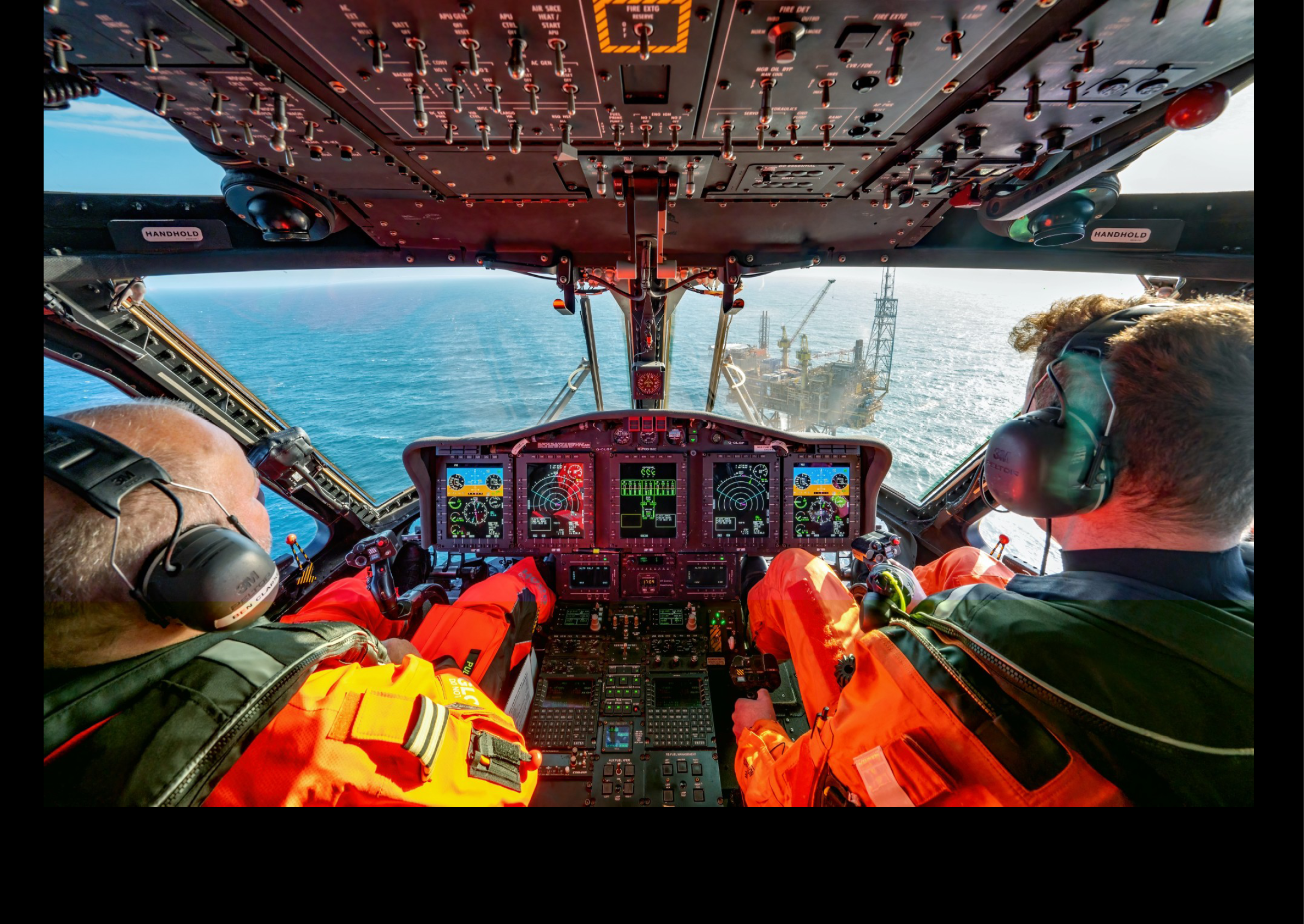 Two men are sitting in a cockpit of a plane. AI generated content