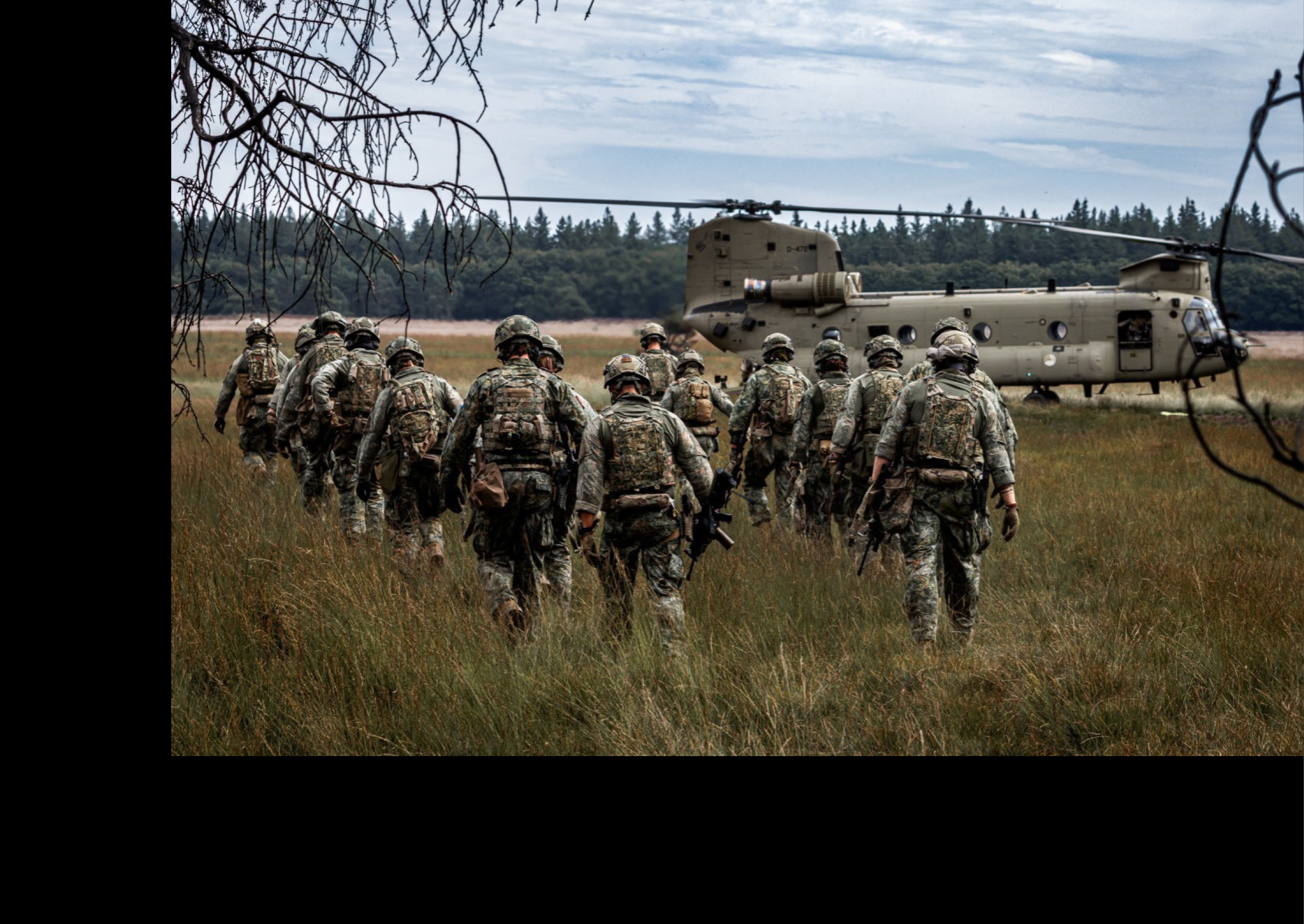 A group of soldiers wearing camouflage uniforms are walking in a field. AI generated content