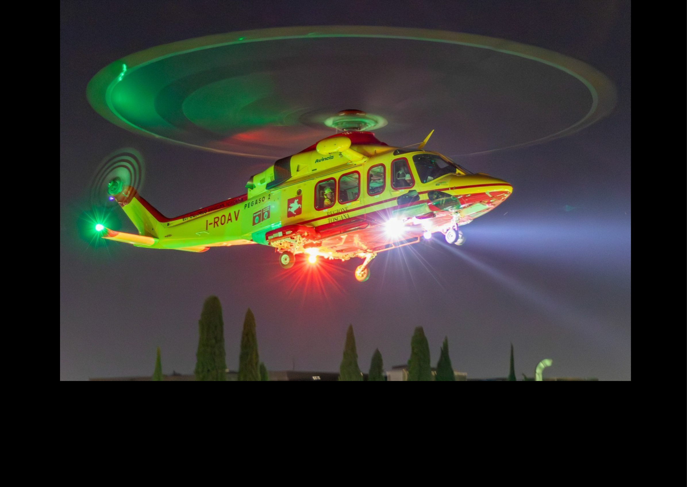 A helicopter with a green top and red bottom is flying in the air. AI generated content
