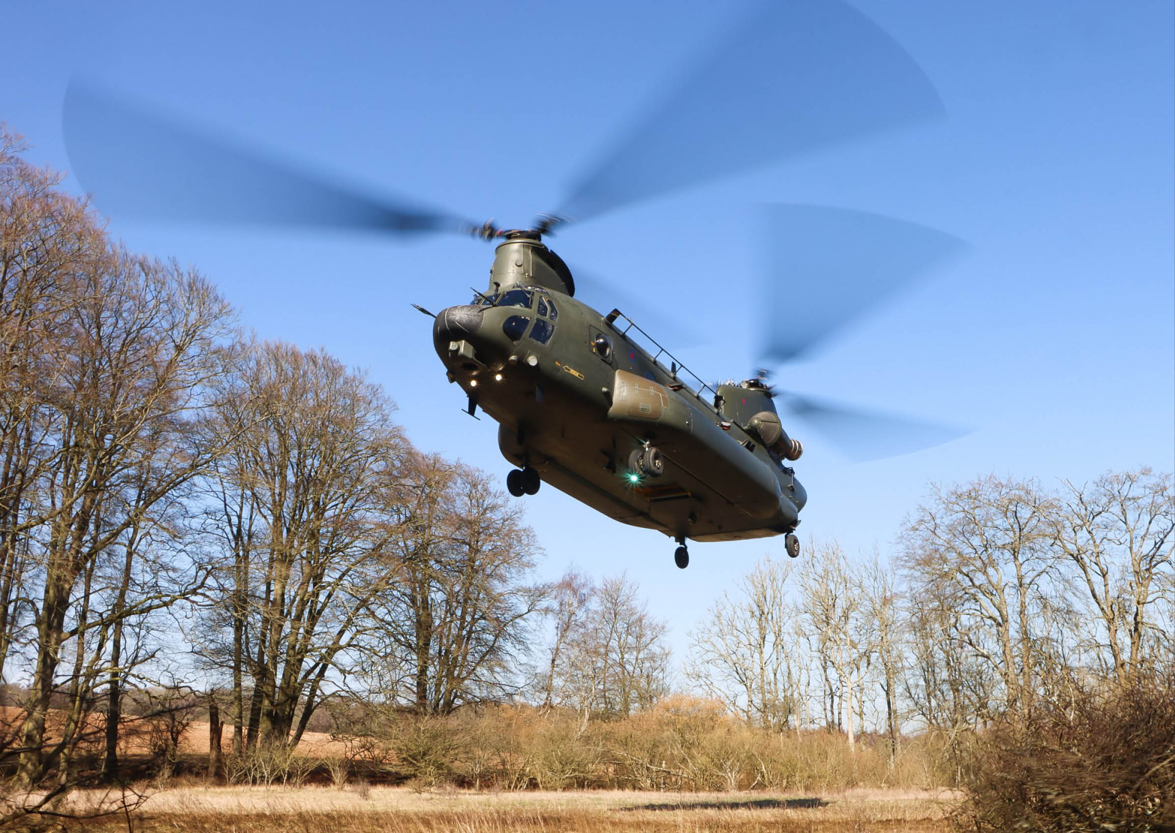 A helicopter is flying in the air with its blades spinning. AI generated content