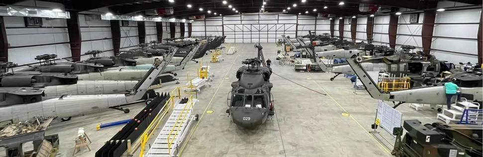 Assembly floor at Ace Aeronautics, LLC, one of the world's largest resellers of Black Hawk helicopters.
