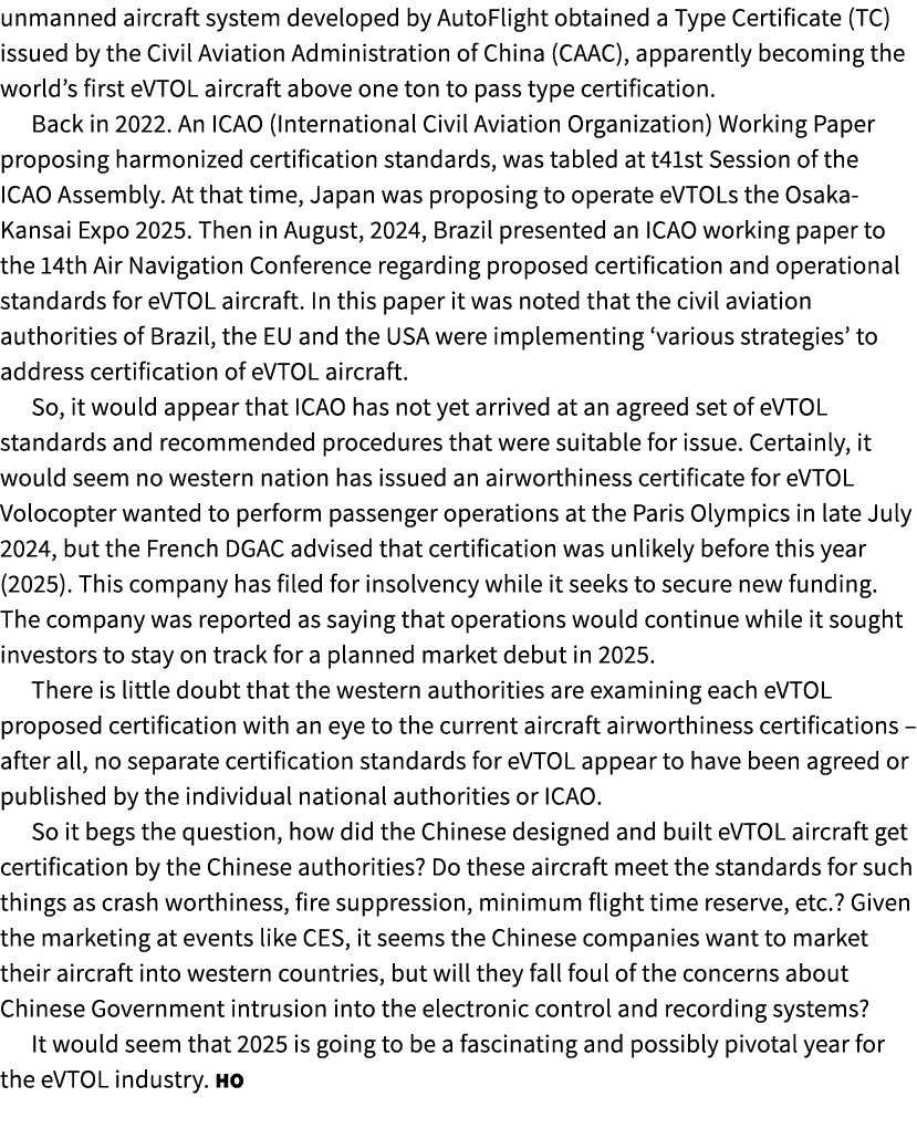 unmanned aircraft system developed by AutoFlight obtained a Type Certificate (TC) issued by the Civil Aviation Admini...