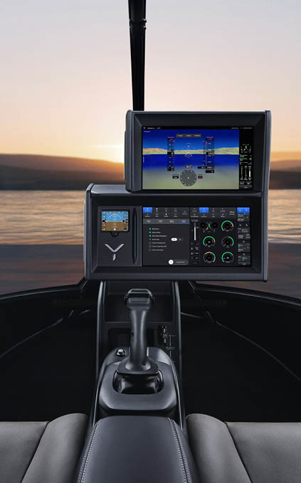 The updated Skyryse One interior enables enhanced access to flight controls from both front seats while offering a streamlined design – speeding acceptance and approval of the technology as it is applied to any aircraft platform