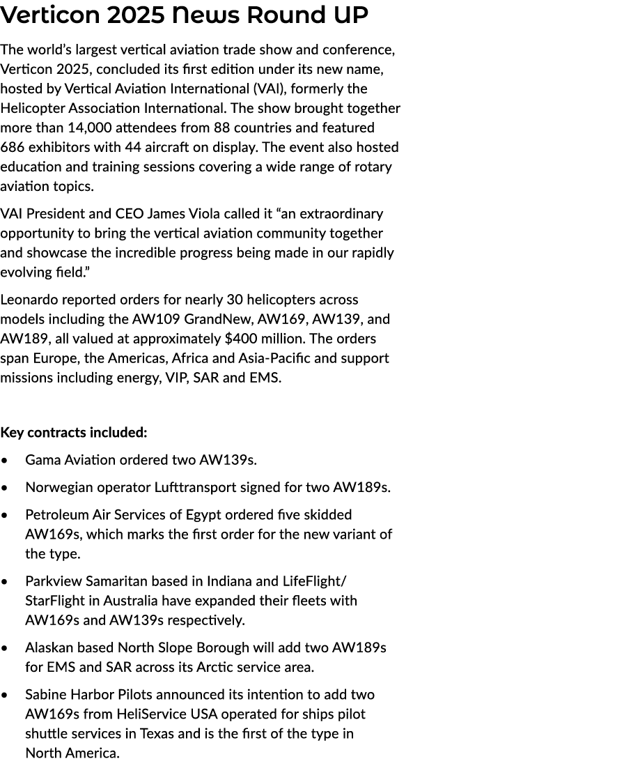 Verticon 2025 News Round UP The world’s largest vertical aviation trade show and conference, Verticon 2025, concluded...