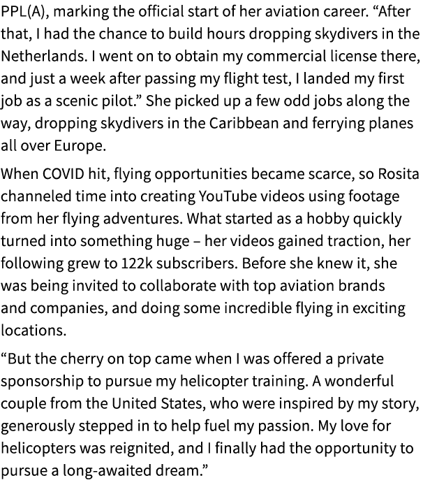 PPL(A), marking the official start of her aviation career. “After that, I had the chance to build hours dropping skyd...