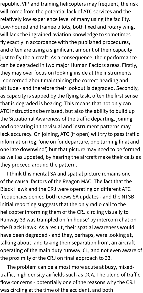 republic, VIP and training helicopters may frequent, the risk will come from the potential lack of ATC services and t...