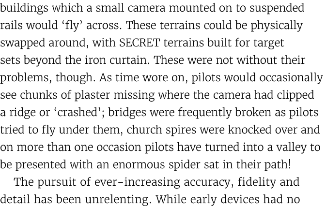 buildings which a small camera mounted on to suspended rails would ‘fly’ across. These terrains could be physically s...