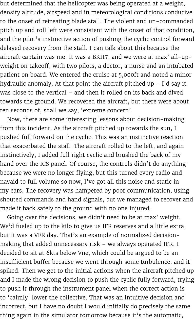 but determined that the helicopter was being operated at a weight, density altitude, airspeed and in meteorological c...