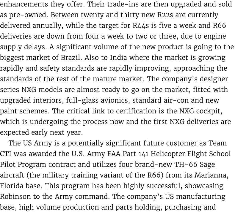 enhancements they offer. Their trade ins are then upgraded and sold as pre owned. Between twenty and thirty new R22s ...