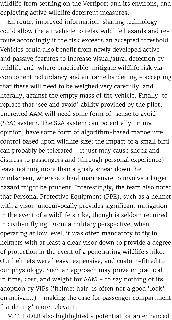 wildlife from settling on the Vertiport and its environs, and deploying active wildlife deterrent measures. En route,...