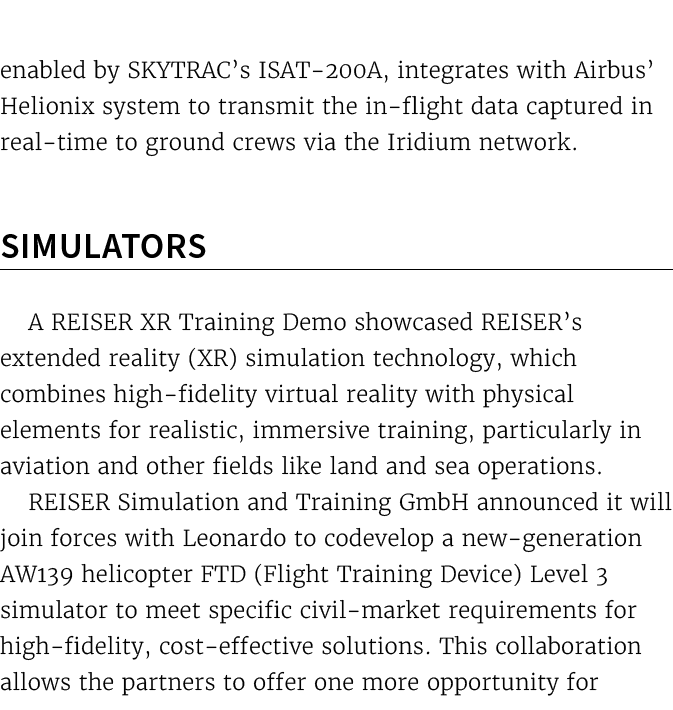 enabled by SKYTRAC’s ISAT 200A, integrates with Airbus’ Helionix system to transmit the in flight data captured in re...