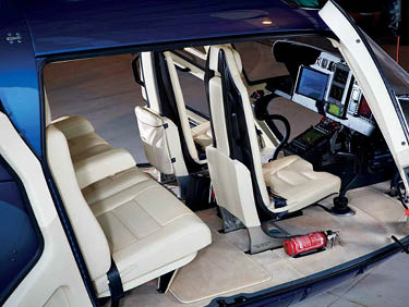 A blue helicopter with a red fire extinguisher in the back. AI generated content